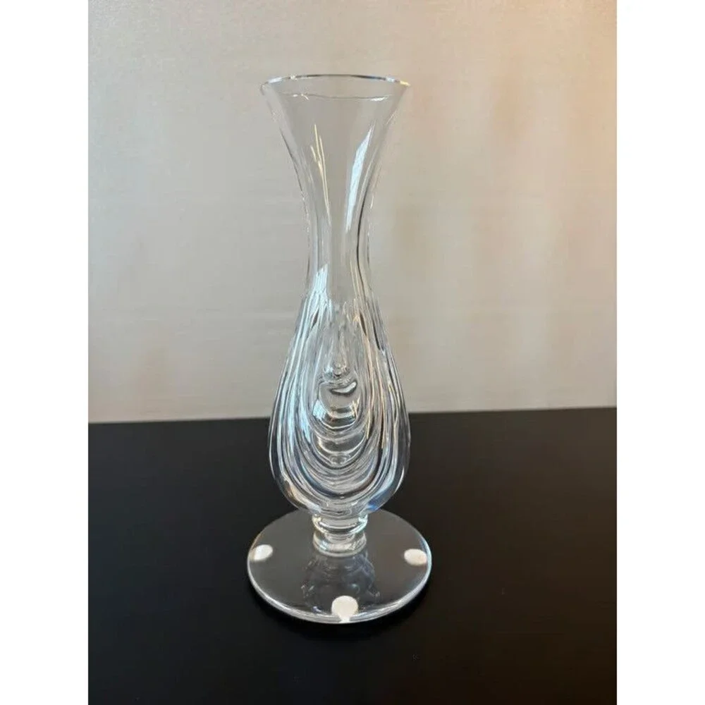 Baccarat France Crystal Bud Vase Fluted Shell Footed Acid Etched Mark